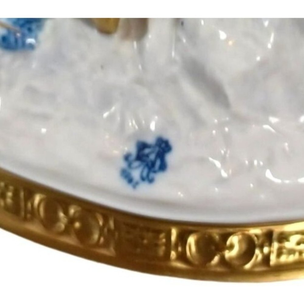 Volkstedt Sommeil Baroque Traveler Figurine Group Sculpture Cobalt Blue Gold Vtg - Picture 12 of 15